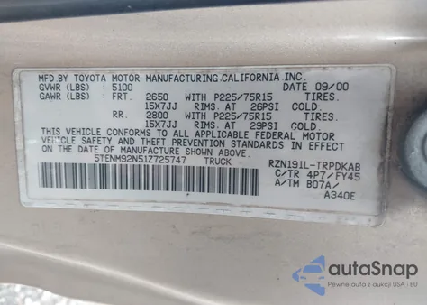 2001 Toyota Tacoma Prerunner from USA, damaged, VIN 5TENM92N51Z725747